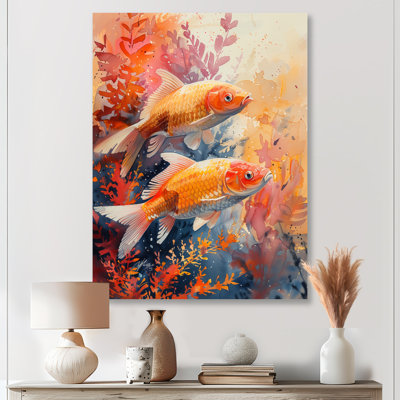 «Orange Coral Marine Koi Fish Magic», impression d'art mural de corail