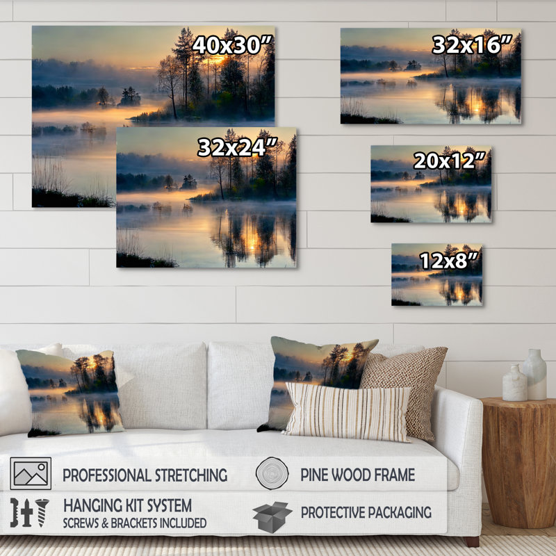 Rasheed matin brouillard au-dessus du lac coucher de soleil II - art mural lac, Toile tendue, H 30 po x l 40 po x P 1,5 po