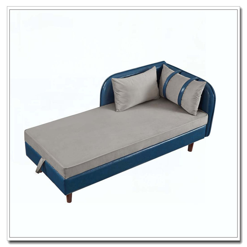 65" Storage Chaise Lounge chair, Blue+Grey