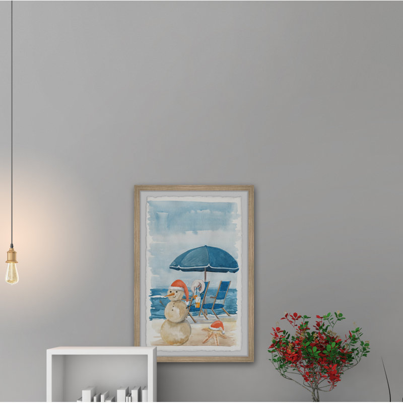 Sandy Snowman - Single Picture Frame Painting, 91cm H x 61cm W x 3.81cm D