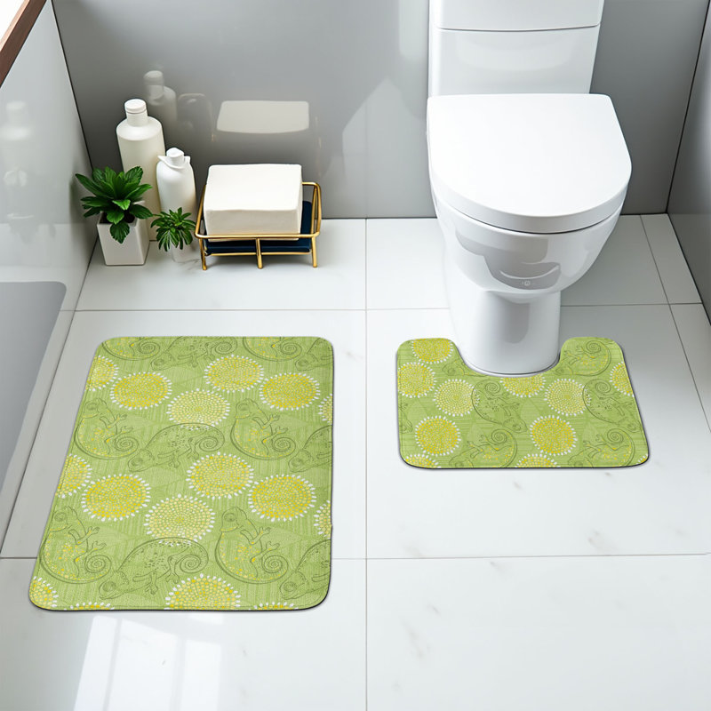 Ambesonne Green Bathroom Rug Set 2 Pieces Rectangle & Contour Mats Avocado Green Multicolor