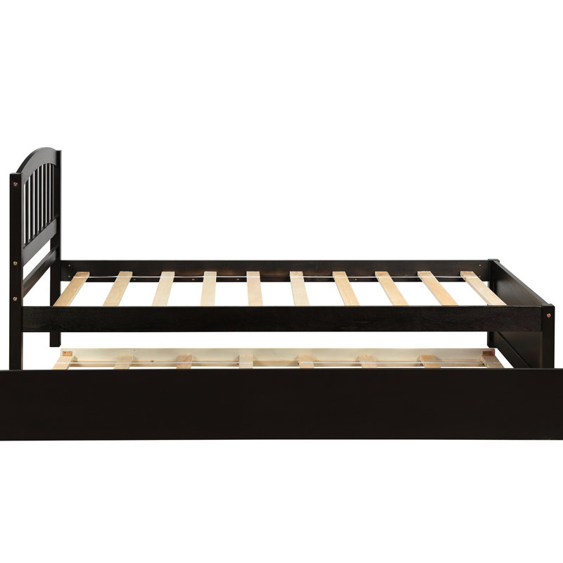 Lit plateforme simple avec lit gigogne en bois massif pour une chambre à coucher durable, Espresso