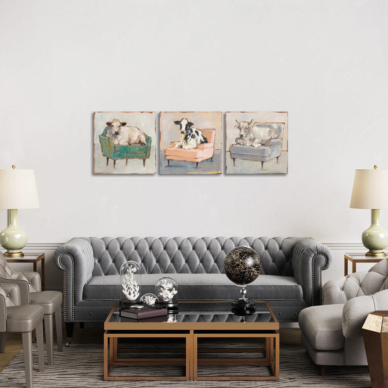 Moo-ving In Triptych - ensemble d'art mural sur toile - Toile tendue (ensemble de 3)