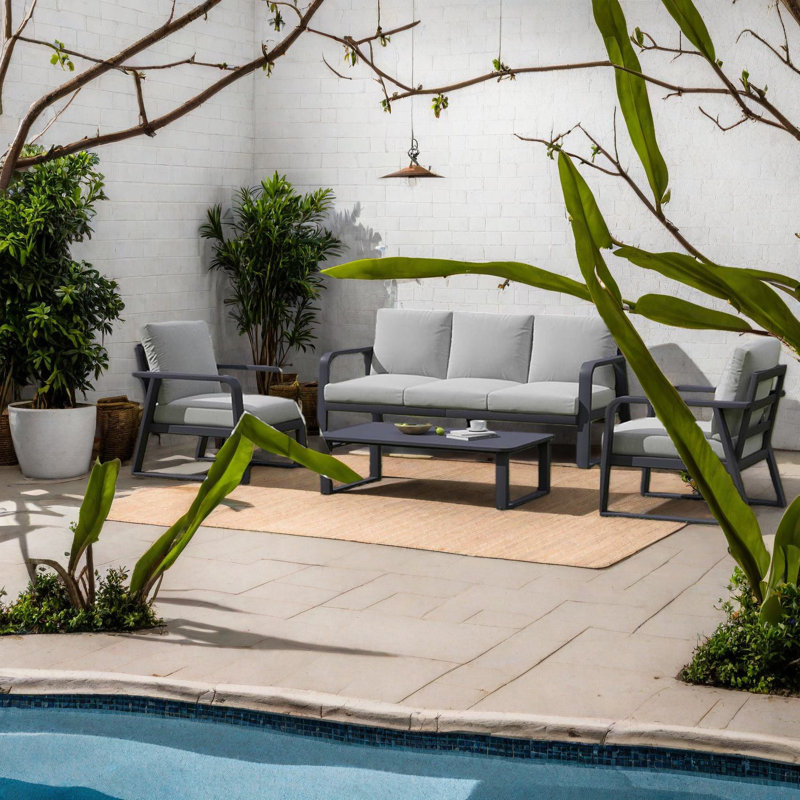 Canapés de patio pivotants, ensemble moderne en aluminium 4 pièces pour patio