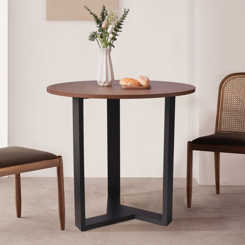 Jinay Round Solid Wood Base Dining Table, Brown/Black