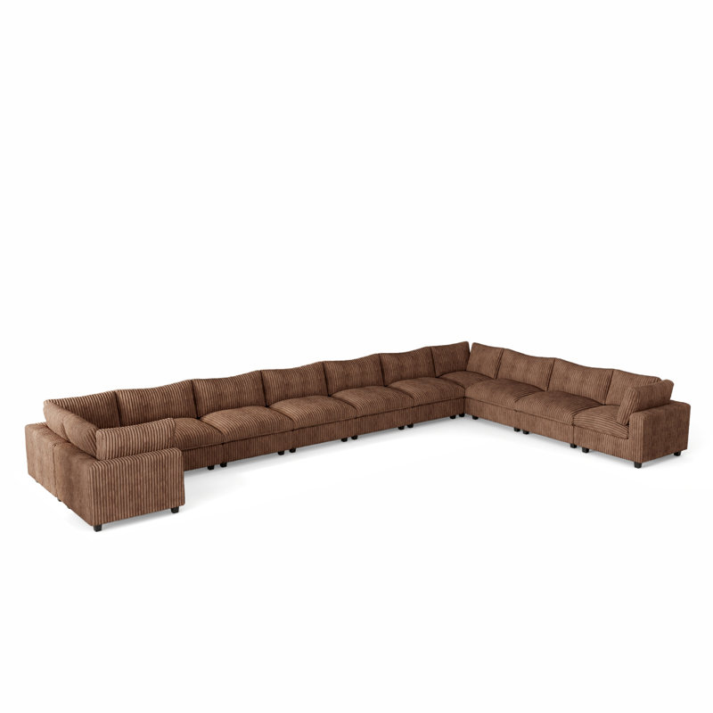 Canapé modulaire réversible en U 11 pièces, Fausse fourrure brune