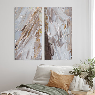 " Abstract Beige Brown Brush " 2 - Pieces Painting Print
