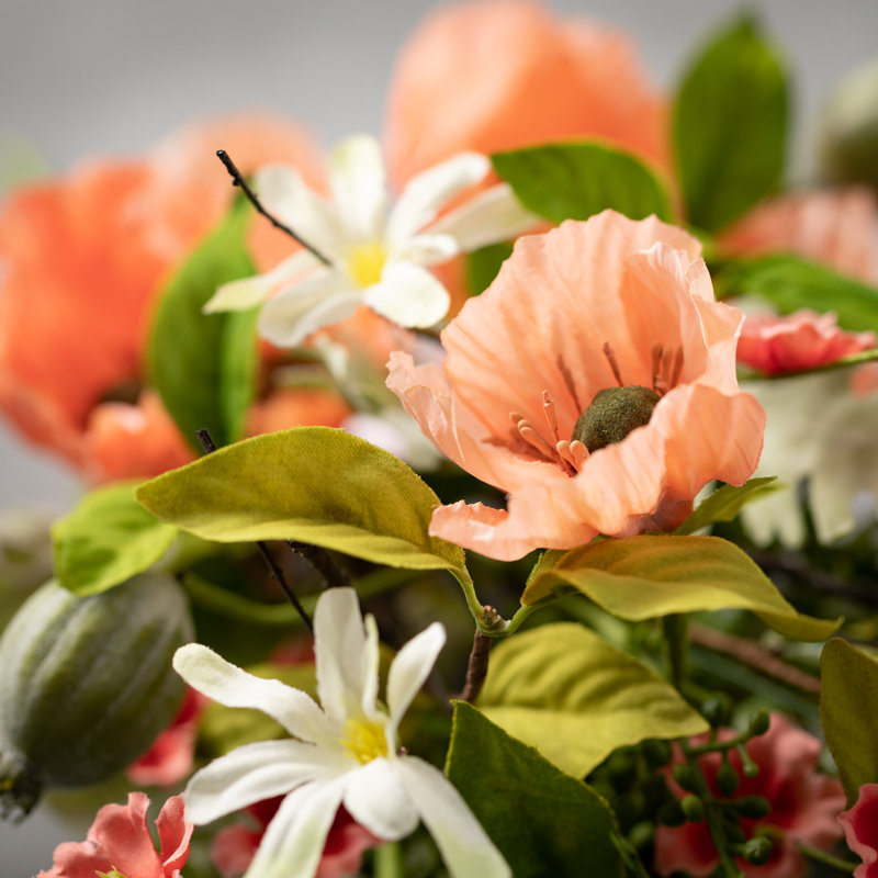 Couronne de coquelicot artificielle pêche, L 11,25 po x H 11,25 po x P 2,5 po