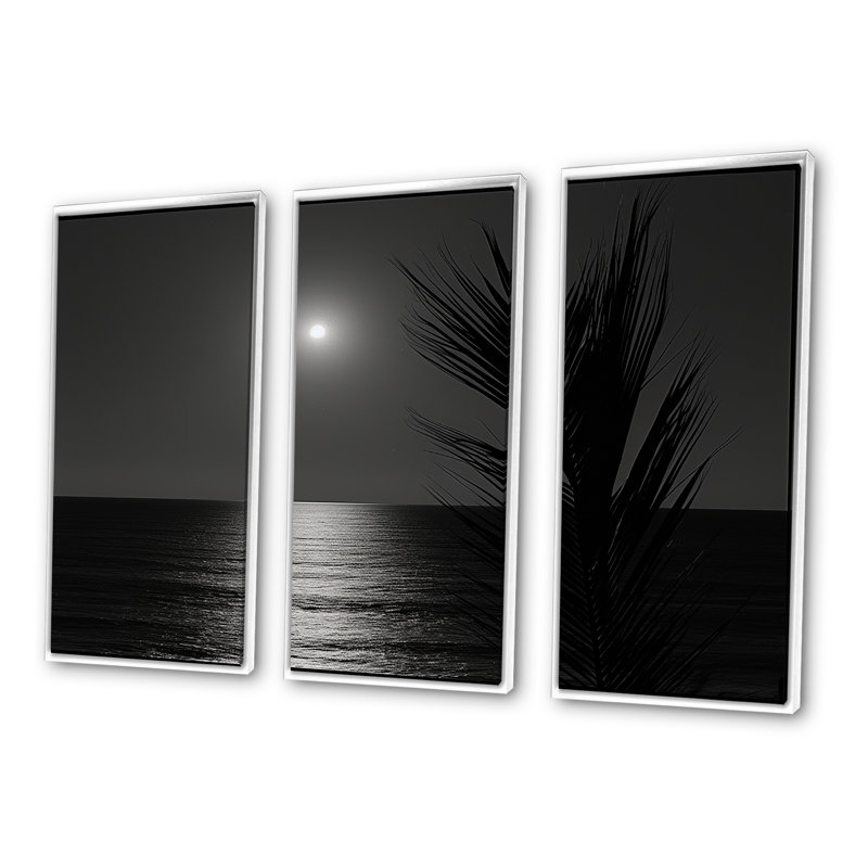 Arabela - Ensemble de décoration murale bord de mer tropical, H 40 po x l 60 po x P 1 po, Cadre flottant blanc