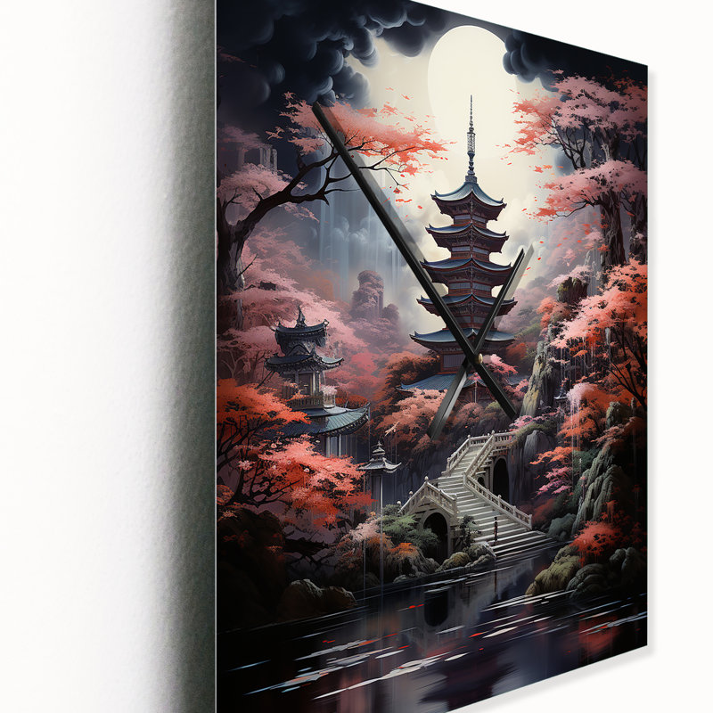 Horloge murale japonaise surdimensionnée Japon Art Mystical Pagoda, H 28 po x l 12 po x P 1 po