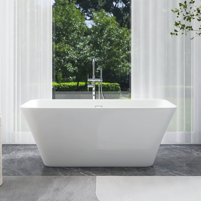 66 In. X 30 In. Acrylic Freestanding Soaking Bathtub With Center Drain In Glossy White