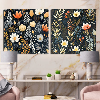 Nature's Exquis Floral Collage III - Ensemble de 2 collages carrés botaniques abstraits