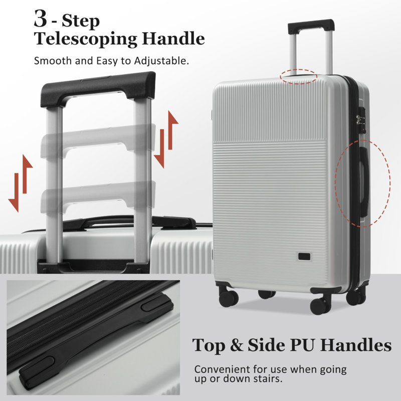 Ensemble de valises 5 pièces avec valise semi-ouverte à roulettes semi-ouvertes avec roulette double, bagage de voyage léger avec port USB, serrures TSA