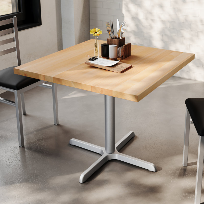Table carrée commerciale en bois massif avec base en X à hauteur de salle à manger, H 29,5 po x L 36 po x l 36 po