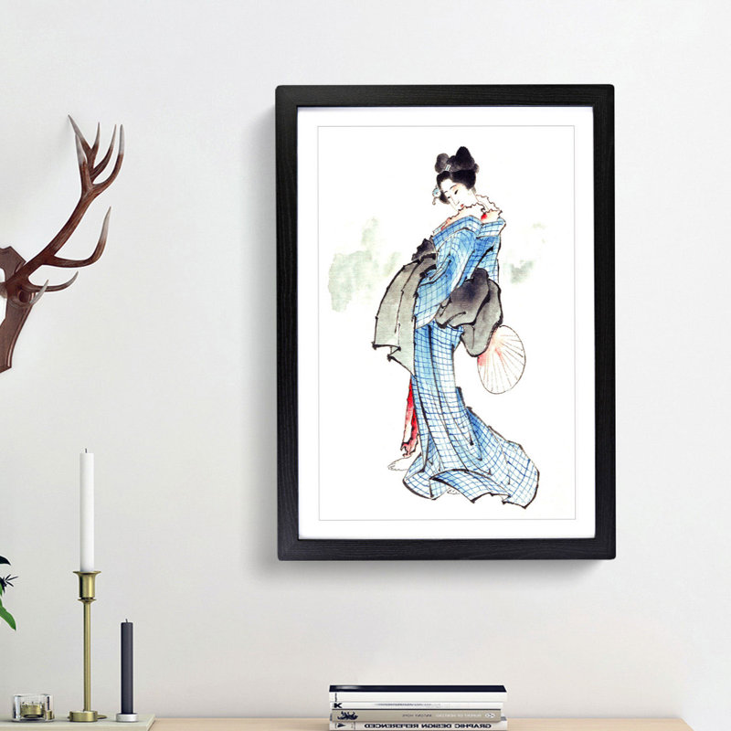 Beautiful Geisha by Katsushika Hokusai - Single Picture Frame Painting, 33cm H x 24cm W x 2cm D, Black Framed