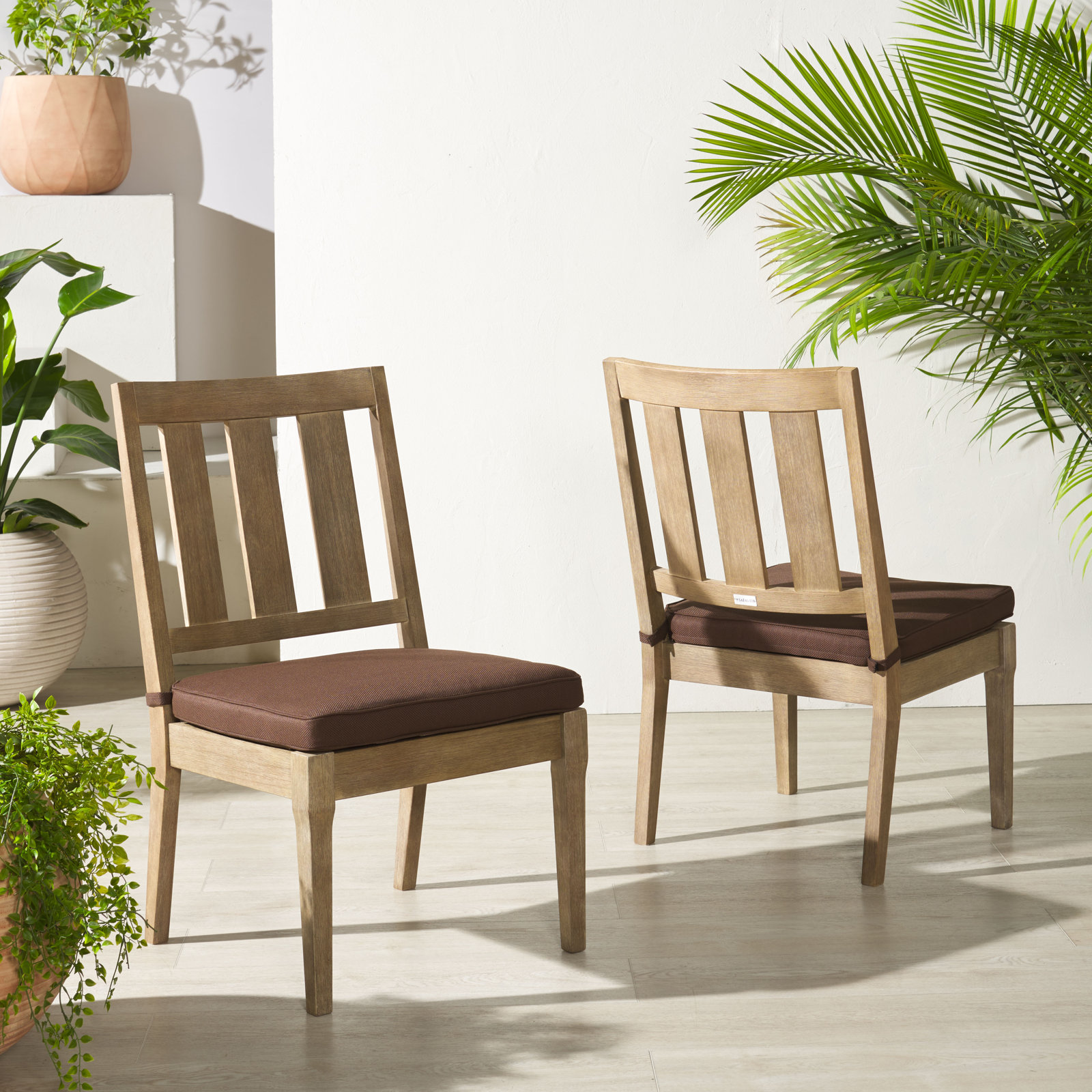 Samya Eucalyptus Patio Side Chair, Dark Brown