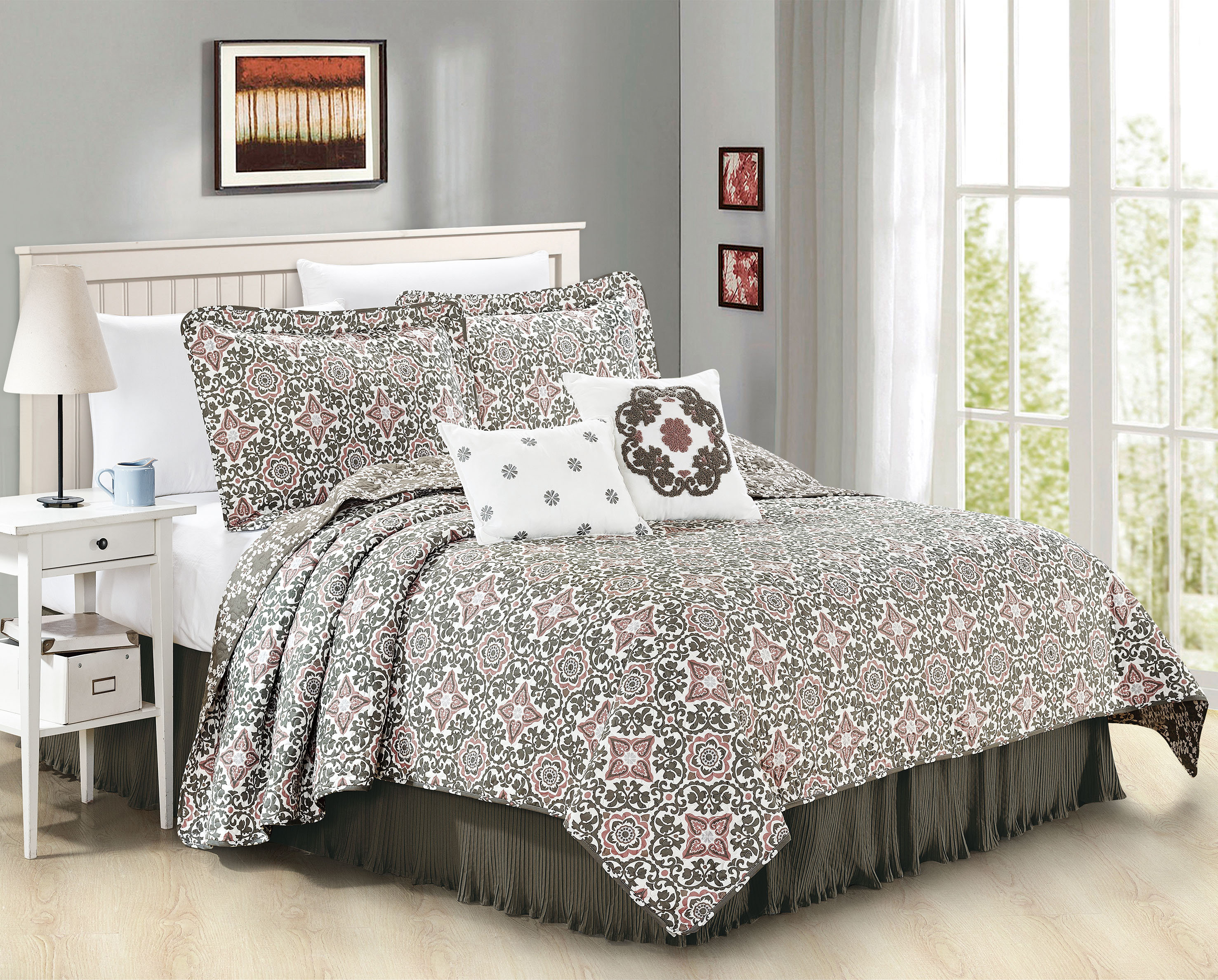 Home Soft Things 6 Piece Coventry Printed Microfiber Quilt Set w ...
