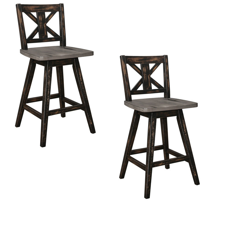 Katsumasa Swivel Solid Wood Counter Stool, Brown
