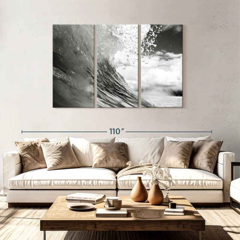 Gillard - Vague de mer monochrome, H 48 po x l 74 po