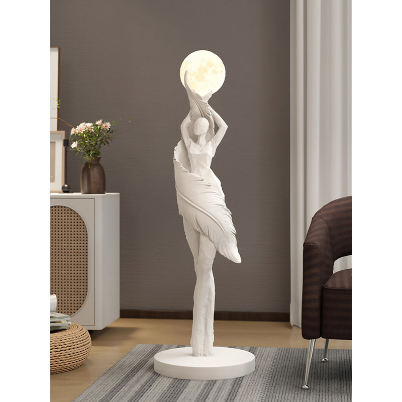 Simple and Modern Resin and Wood Floor Lamp, White