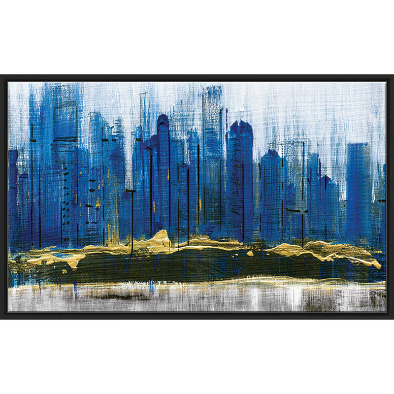 «Sapphire City», reproduction de peinture acrylique sur toile, H 21,5 po x l 33,5 po x P 2 po, Cadre flottant noir