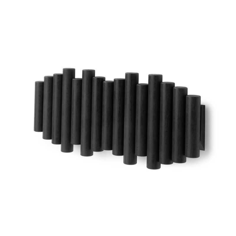 Picket 5-Hook Wall-Mounted Wooden Coat Rack with Adjustable Flip-Down Hooks, Black