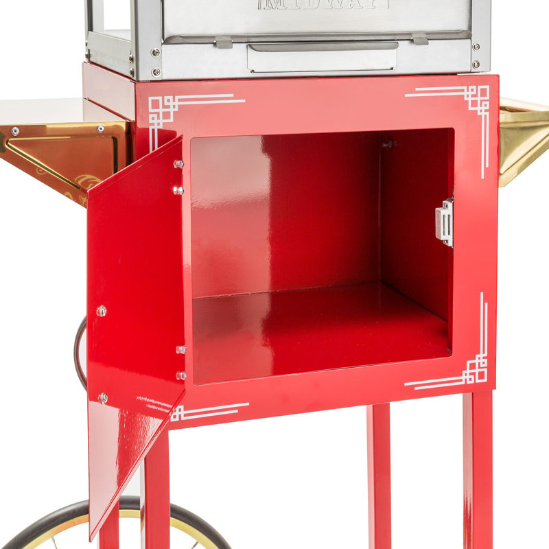 Vintage Red Popcorn Machine with Cart and 8-Ounce Kettle