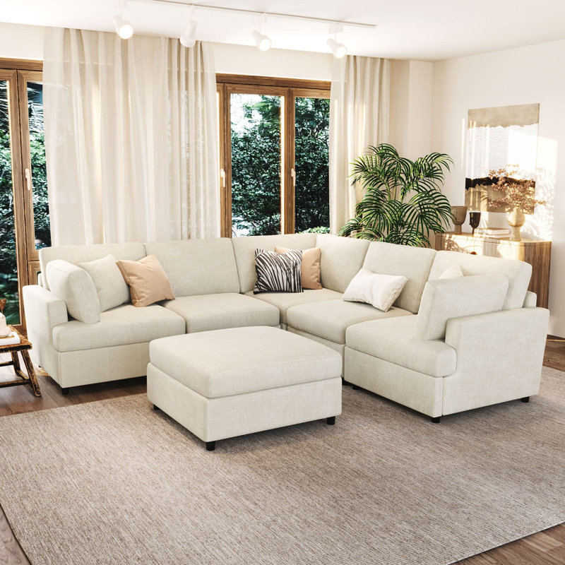Canapé modulaire convertible 127 po Wauseon, Chenille beige