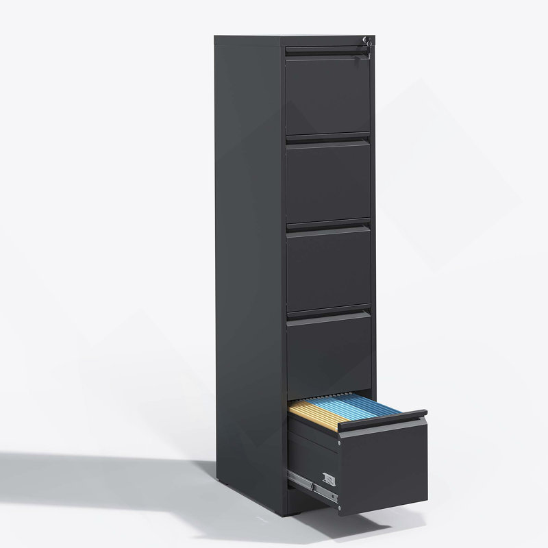 Classeur vertical en métal de haute qualité à 5 tiroirs avec serrure, adapté aux dossiers de format A4, légal et lettre dans les environnements de bureau et à la maison.