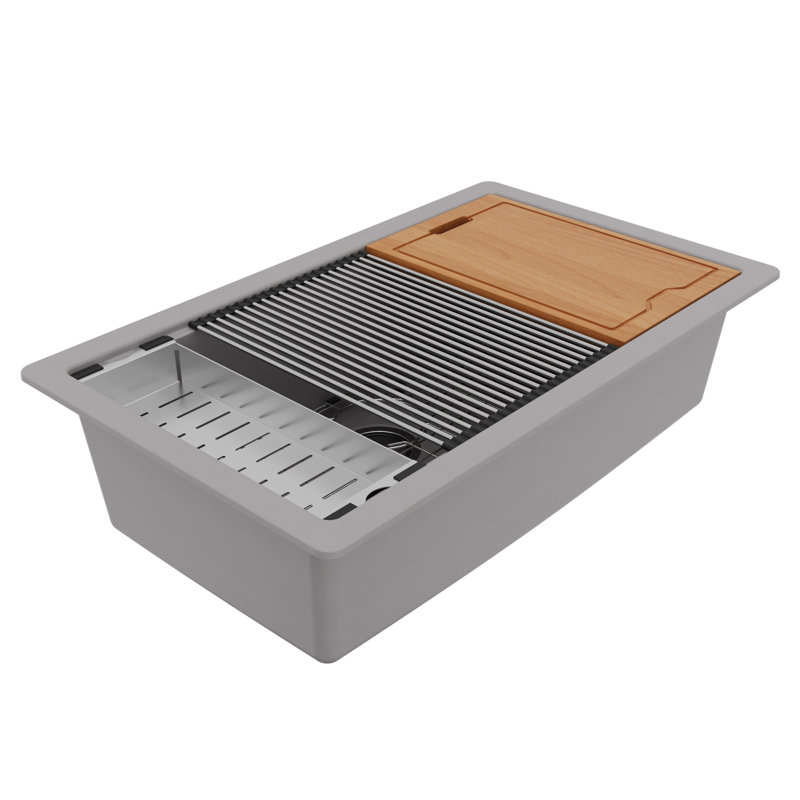 Évier de cuisine à simple cuve encastrable 32-1 / 2 po x 19-1 / 4 po Karran Quartz, Gris