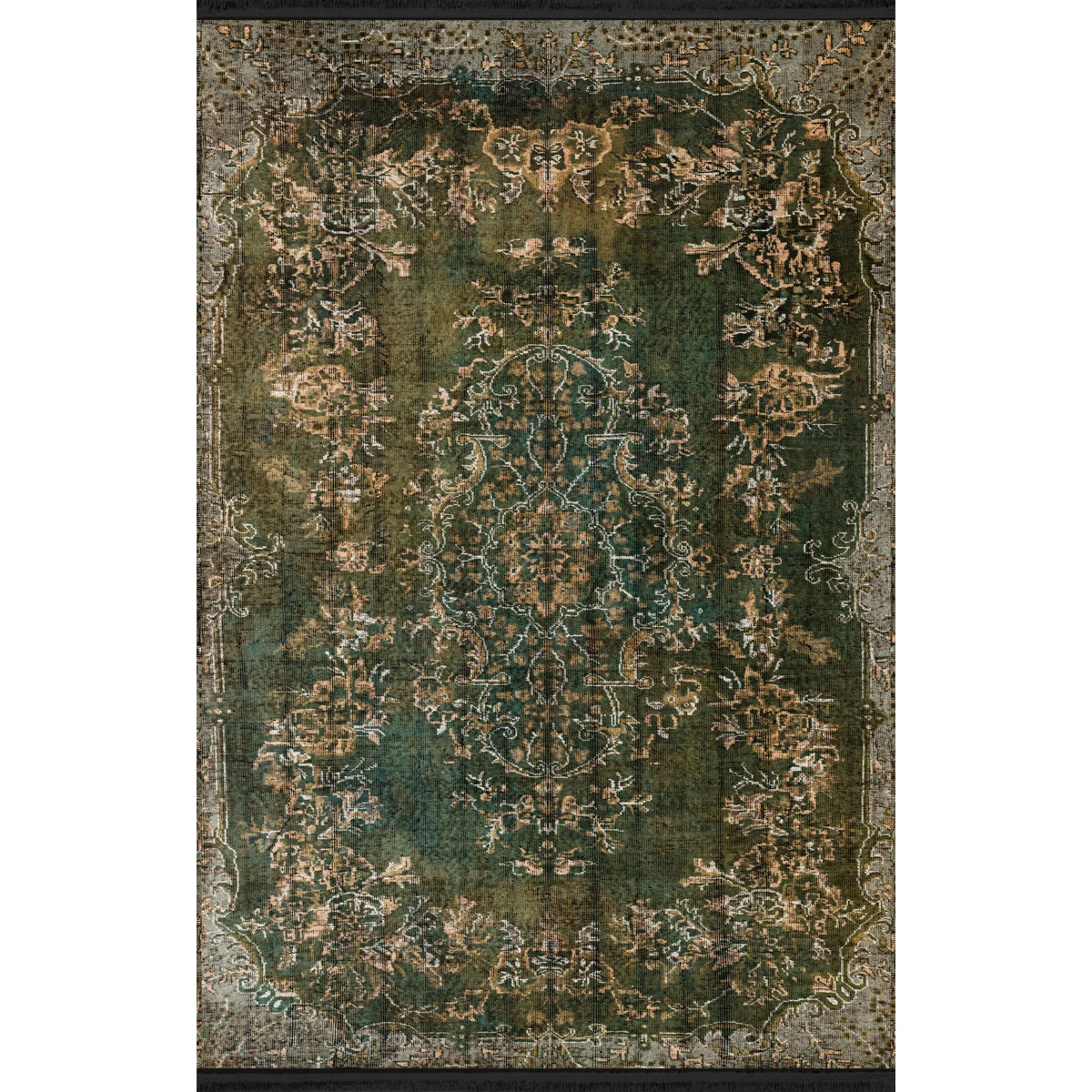 Dark Green-Themed Traditional Motif Ethnic Patterned Vintage Decorative Rug
