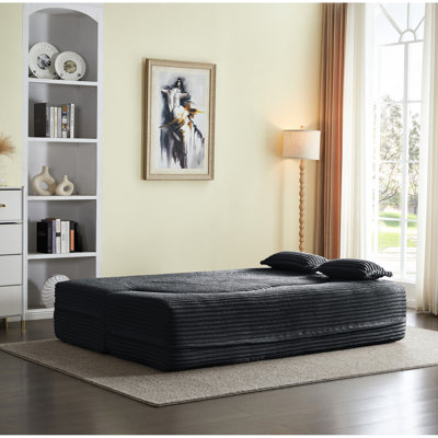 Lit double pliant gris foncé pleine grandeur, velours côtelé, rembourré de mousse, 2 coussins, sans assemblage, convient pour un lit de détente pour bureau à domicile