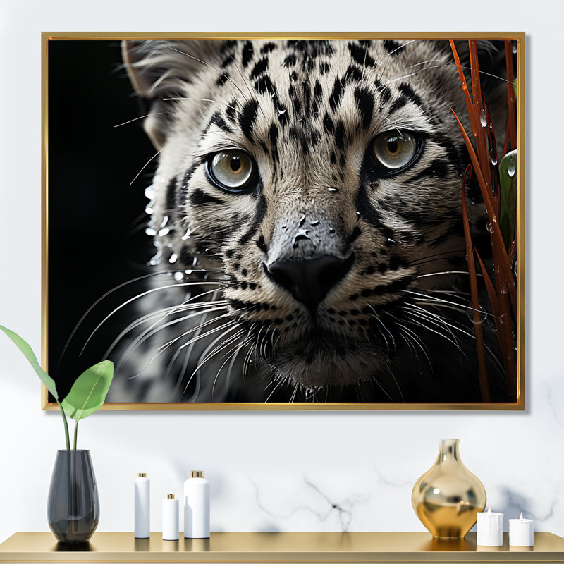 «Jungle Leopard Stalk II», reproduction sur toile, Cadre flottant doré, H 16 po x l 32 po x P 1 po