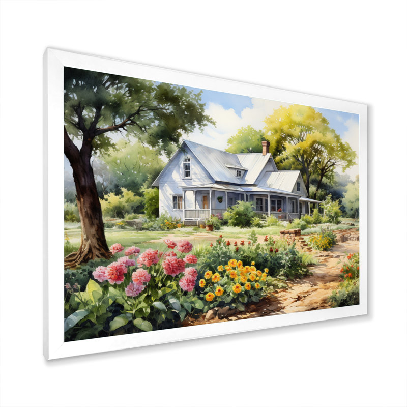 Farmhouse Frontyard Oasis I - Décoration murale de ferme, H 12 po x l 20 po x P 1 po, Cadre simple blanc