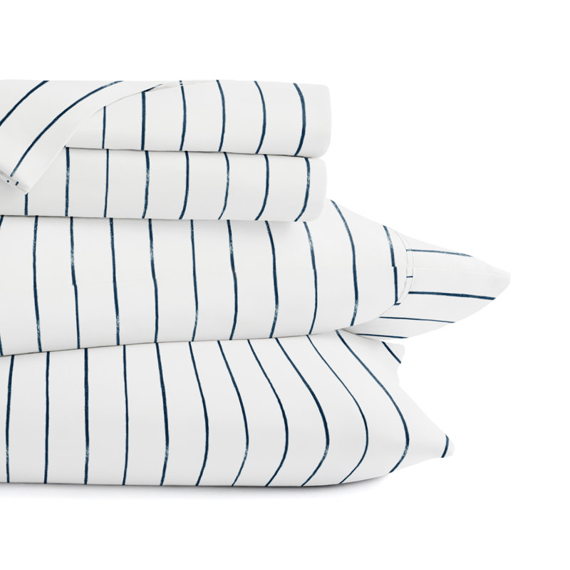  Ensemble de draps en microfibre bleu marine patiné, Ensemble de draps pour lit double avec 2 taies d'o, Rayé 1