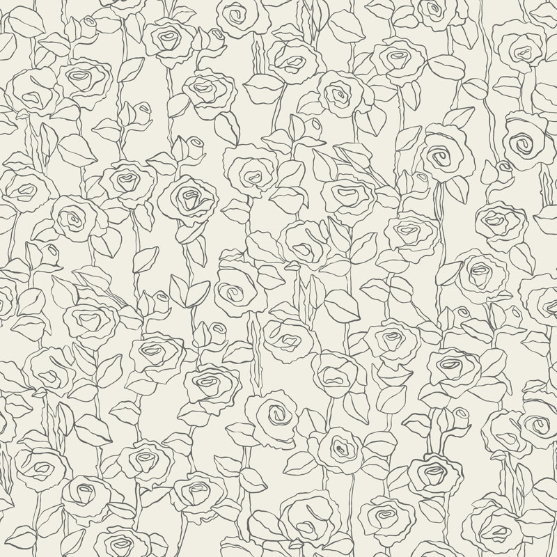 Everett Floral Wallpaper Roll, Black/Cream