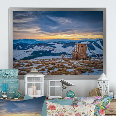 Snowy Mountains With Colorful Sky - reproduction de cadre photo sur toile