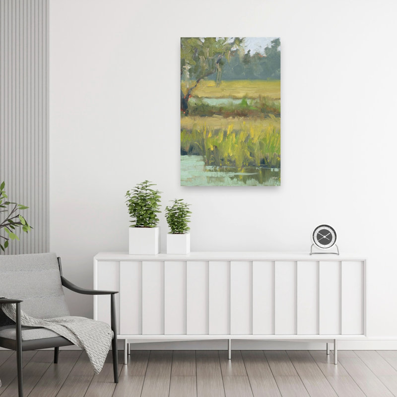 «Wetland Sunshine Serene Abstract Contemporary Landscape Nature», reproduction d'art mural, H 36 po x l 24 po