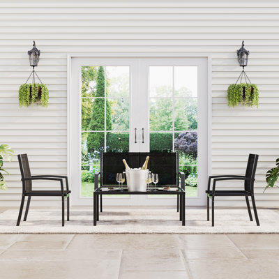 4-Piece Patio Furniture Set, Metal Textilene Outdoor Bistro Set with 2 Single Chairs, 1 Loveseat and Square Table for Balcony, Garden, Patio, Backyard
