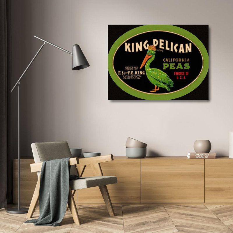 Art sur toile tendue Lark Manor ™ Retrolabel Gallery: King Pelican California Peas, H 19 po x l 24 po