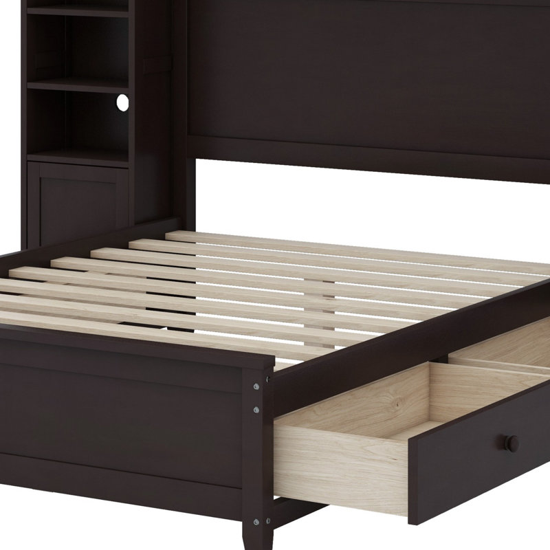 Lit plateforme double avec rangement double, Espresso