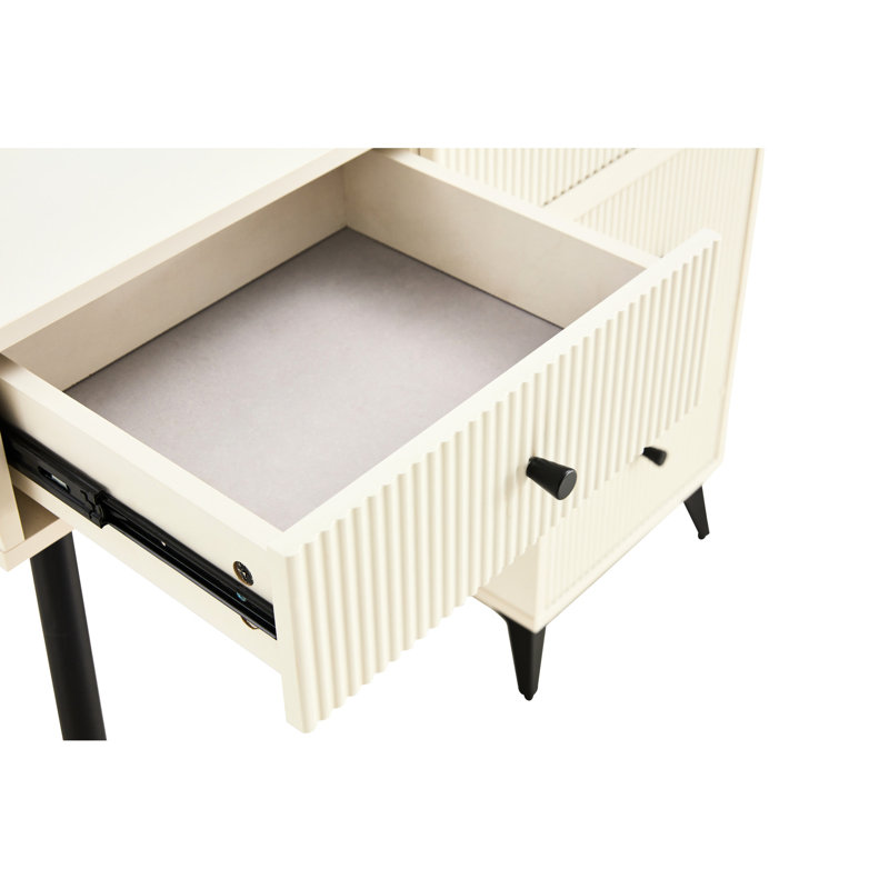 Meuble-lavabo cannelé blanc laiteux avec lumières à DEL et miroir, 4 tiroirs, tablettes réglables, ronde pratique et captivante