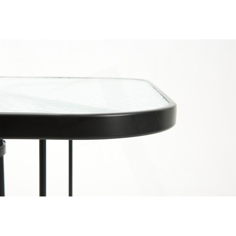Table de salle à manger de patio avec dessus en verre trempé et structure métallique robuste