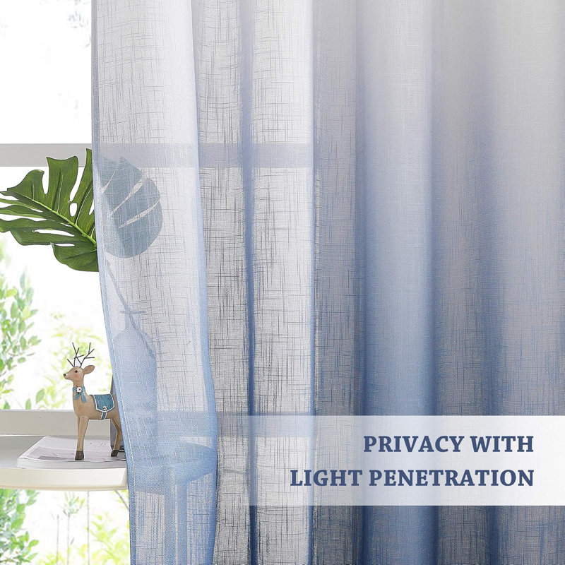 NICETOWN Ombre Sheer Curtains for Windows, Grommet Decorative Sheer Linen Curtains Semitransparent with Light Filtering for Bedroom/Living Room, 2 Panels