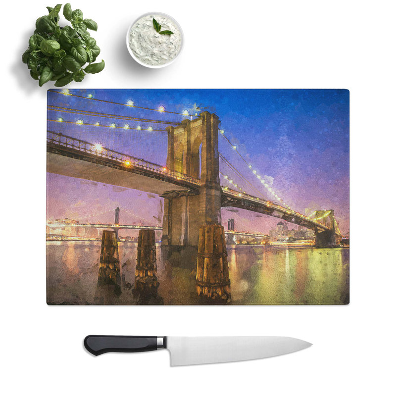 Tempered Glass Brooklyn Bridge at Night Chopping Board, 28.5 cm W x 20 cm L