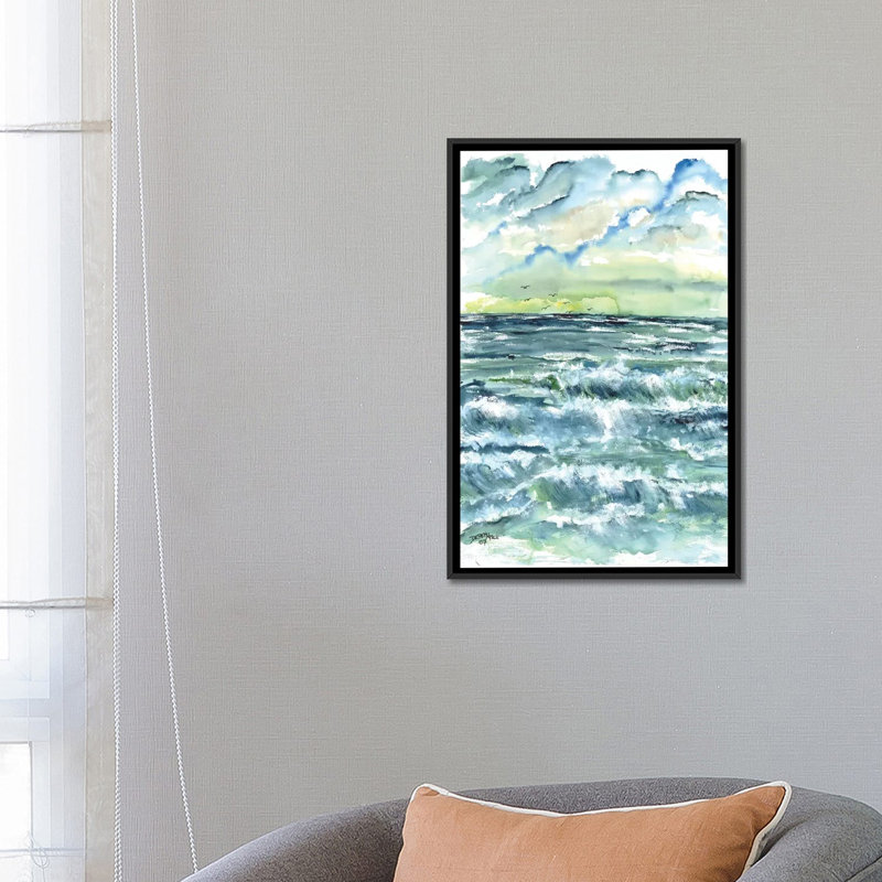 « ondulations seascape », impression sur toile, H 26 po x l 18 po x P 1,5 po, Toile avec cadre noir, Pas de tapis