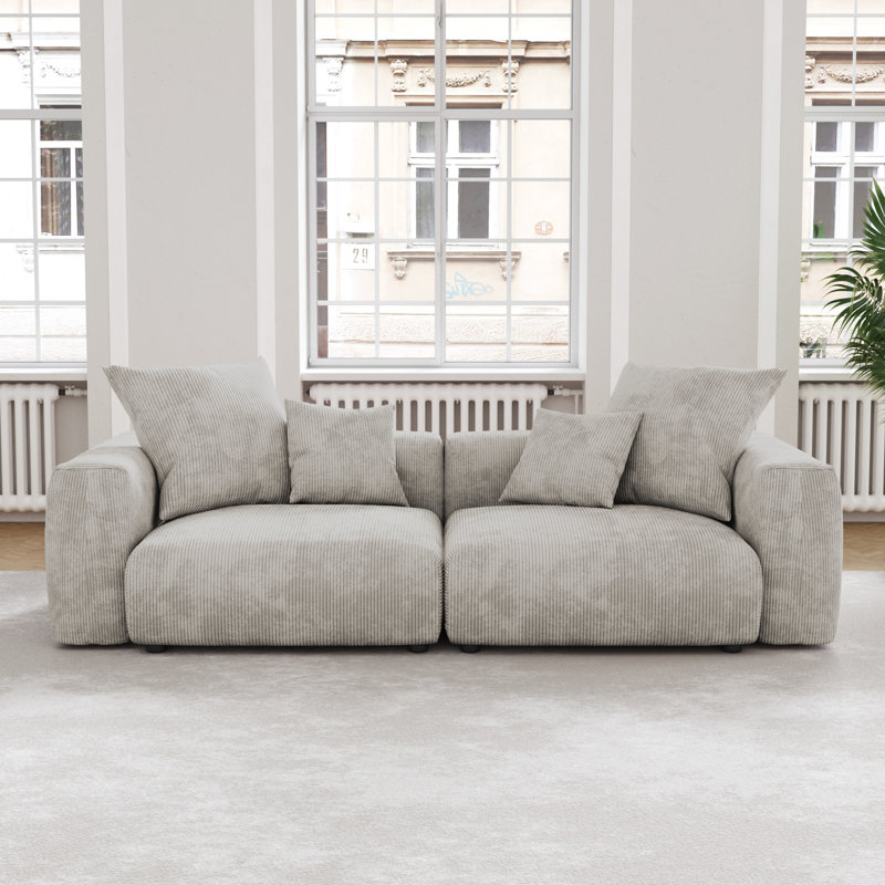 Canapé à accoudoirs carrés en velours côtelé l 102,36 po Nikodemos, Gris