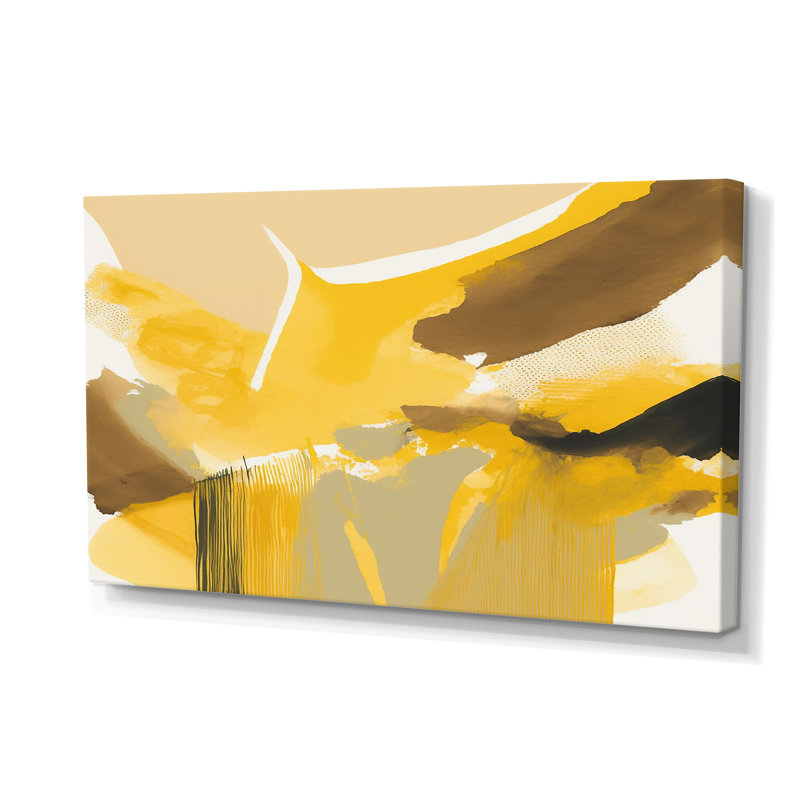 «Mustard Yellow Retro I», reproduction sur toile à l'encre liquide abstraite, H 40 po x l 60 po
