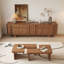 Ensemble de meuble télé moderne et table basse de 2, console de télévision avec 4 tiroirs et 4 portes d'armoire, tables centrales de forme ajustable avec plateau spacieux pour le salon