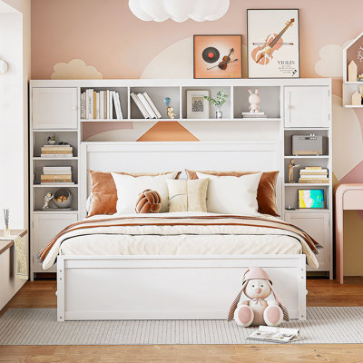 Wooden Bed With Shelf And Sockets